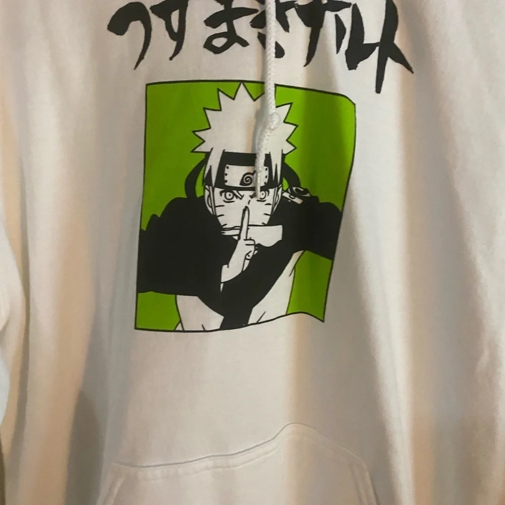 Naruto Shippuden Anime Manga Double Sided Graphic Hoodie White Sweatshirt L